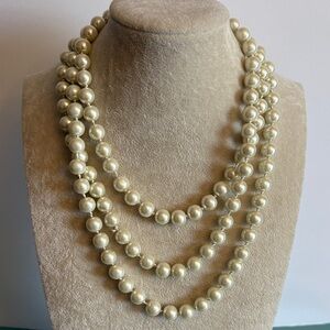 Classic Ivory Faux Pearl Multi Strand Statement Necklace 28"